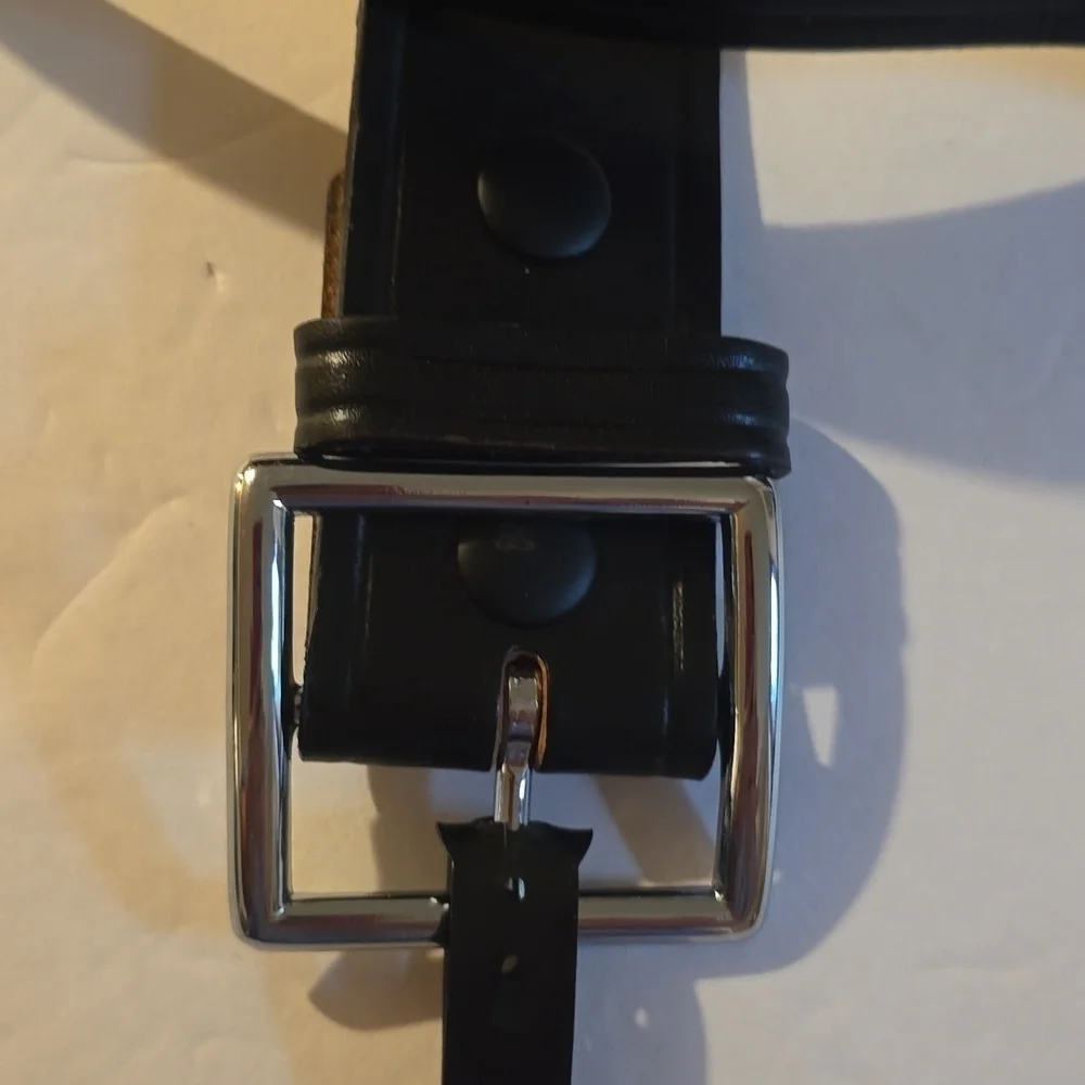 Mens Black leather Government Belt Silver Buckle Sz.L/XL